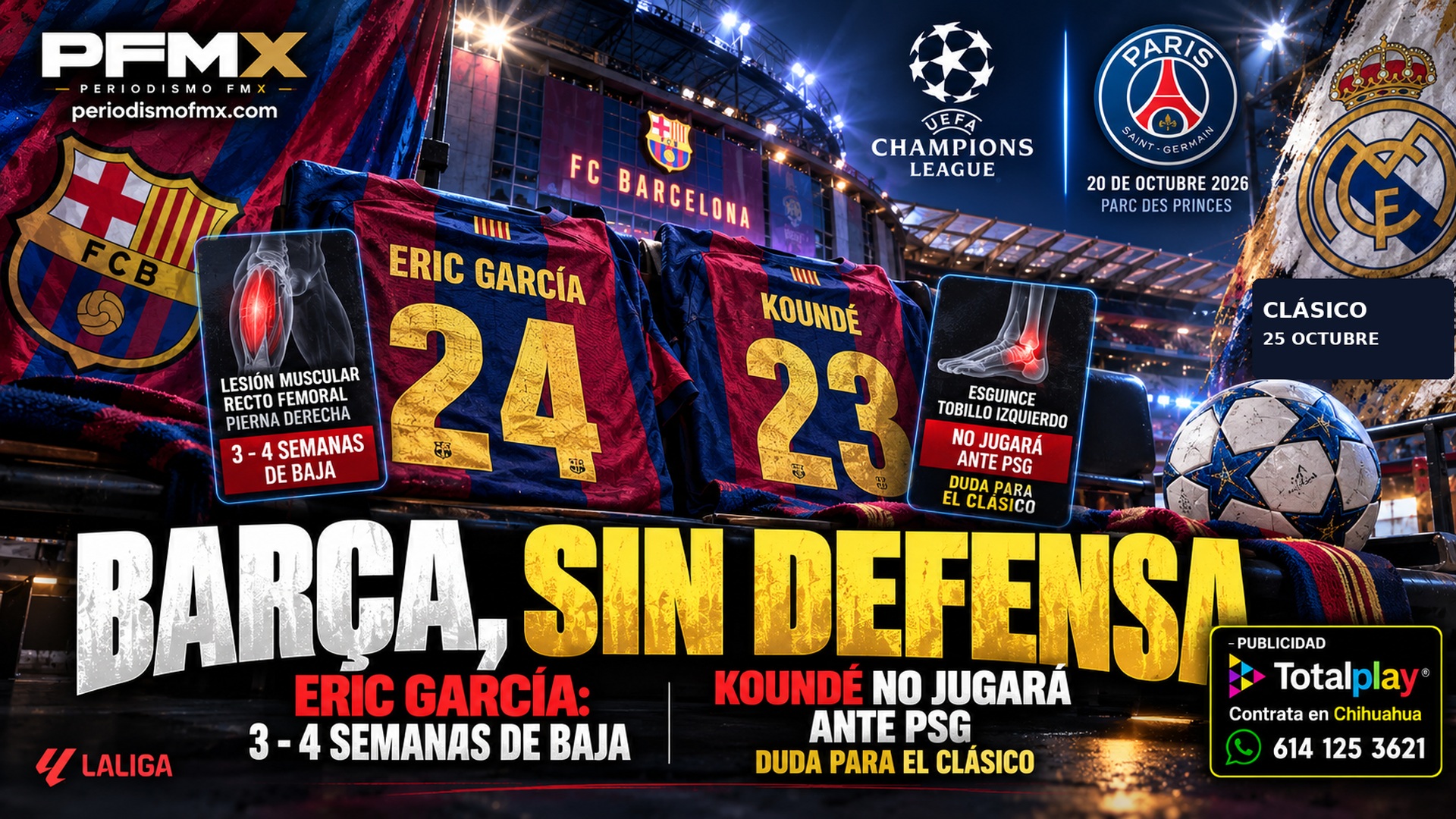 Barcelona pierde a Eric García y Koundé antes del PSG: dos bajas que complican a Flick